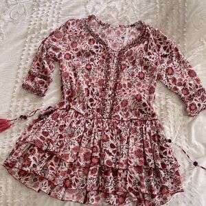 Poupette St Barth Pink Red Flora Mini Dress sz XS